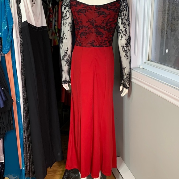 Full length Red Black Floral Lace Dress Gown Dress Formal Evening Medium - Picture 8 of 9